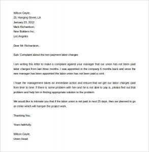 complain letters samples download labor complaint letter template in word