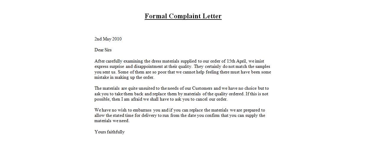 complain letters samples