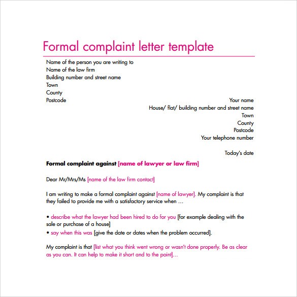 complaint form template