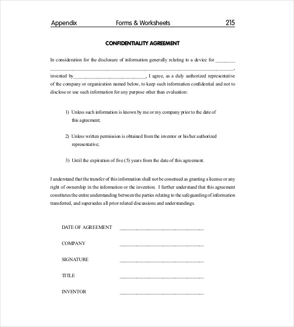 confidentiality agreement form