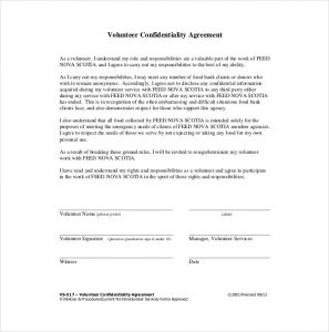 confidentiality agreement form volunteer confidentiality agreement sample pdf format