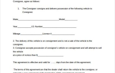 consignment contract template auto dealer consignment agreement