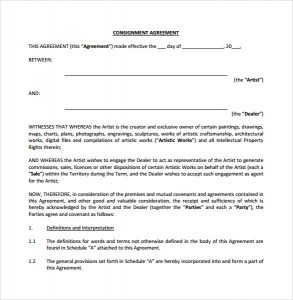 consignment contract template sample consignment agreement
