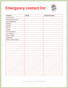 contact list template contact list template for emergency
