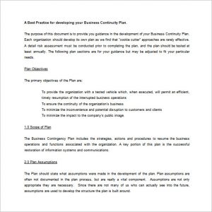 contingency plan example business contingency plan word template free download
