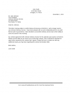 contract cancellation letter contract termination sample letter