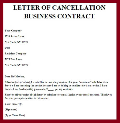 contract cancellation letter