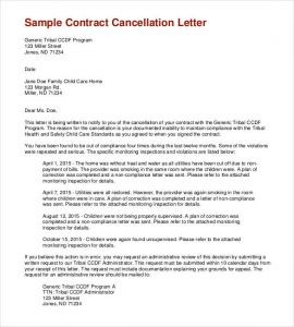 contract cancellation letter sample contract cancellation letter