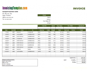 contractor invoice template transport invoice with gst printed