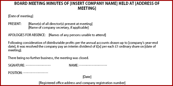 corporate minutes template