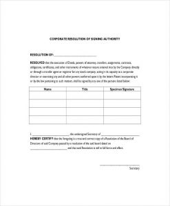 corporate resolution template corporate resolution form for signing authority