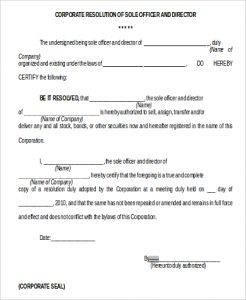 corporate resolution template free corporate resolution form format