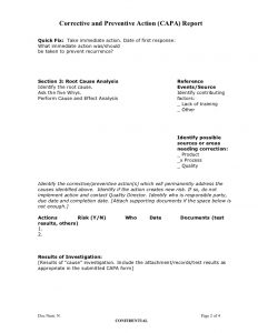 corrective action plan example corrective and preventive action plan capa report form