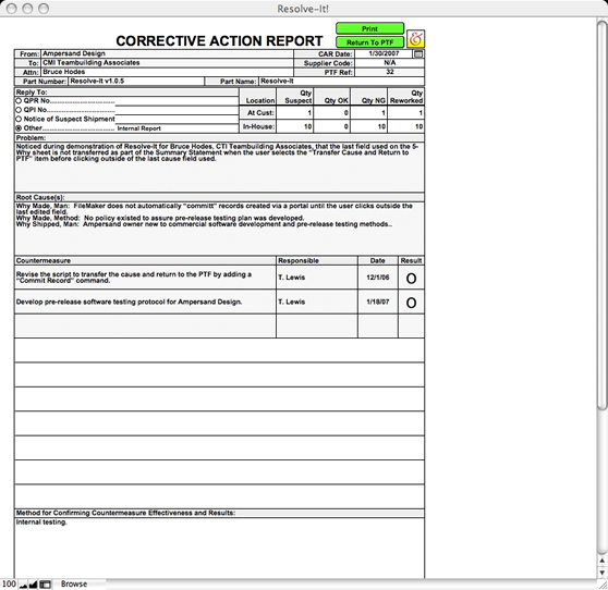 corrective action report