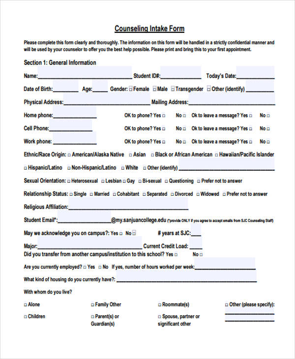 counseling intake form