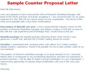 counter offer letter sample counter proposal letter