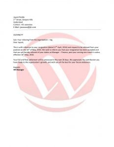 cover letter format template relieving letter format