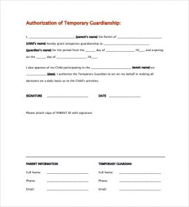 custody agreement templates temporary guardianship authorization form