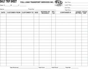 daily log sheet flt trip sheets