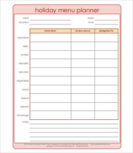 daily meal plan template holiday meal planning template