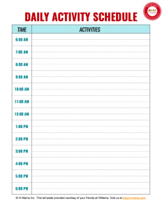 daily schedule template printable daycare daily schedule