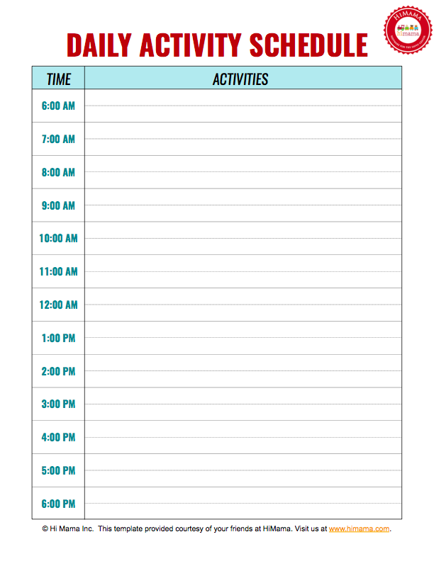 daily schedule template printable