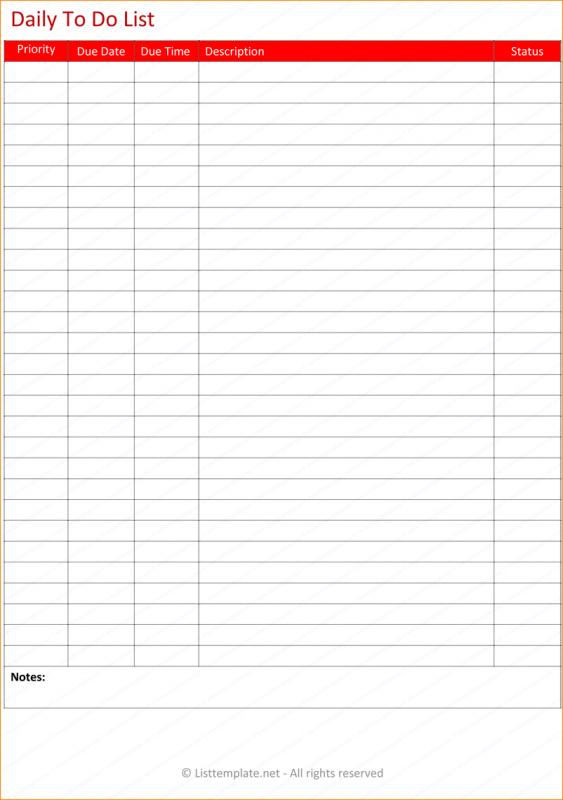 daily todo list template