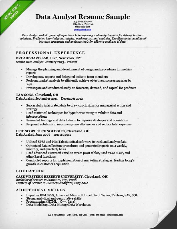 Sample Resume For Data Analyst Position Mryn Ism