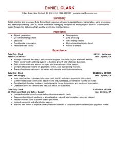 data entry resume data entry clerk administration and office support
