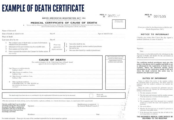 death certificate template