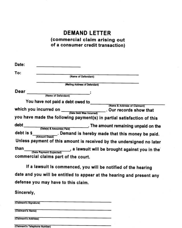 demand letter for payment