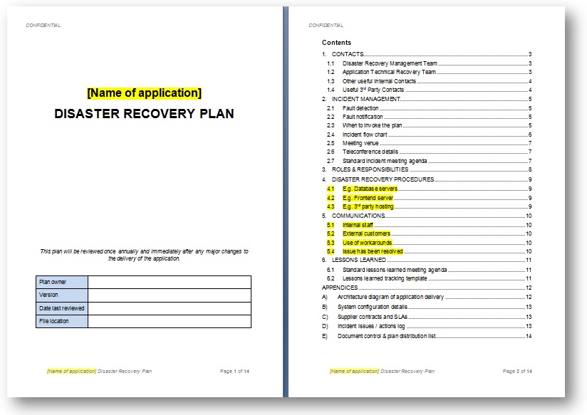 disaster recovery plan template