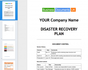 disaster recovery plan template screen shot at