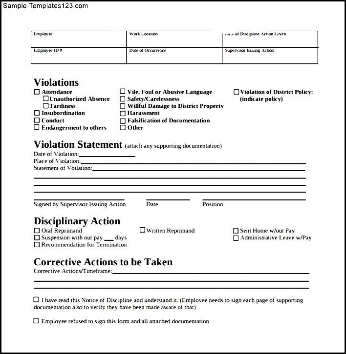 disciplinary action forms