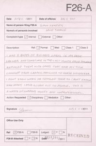 disciplinary write up form complaint fa