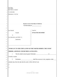 divorce agreement sample sample stipulation and order for california