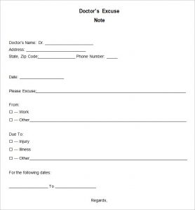 doctor excuse note blank doctors excuse template