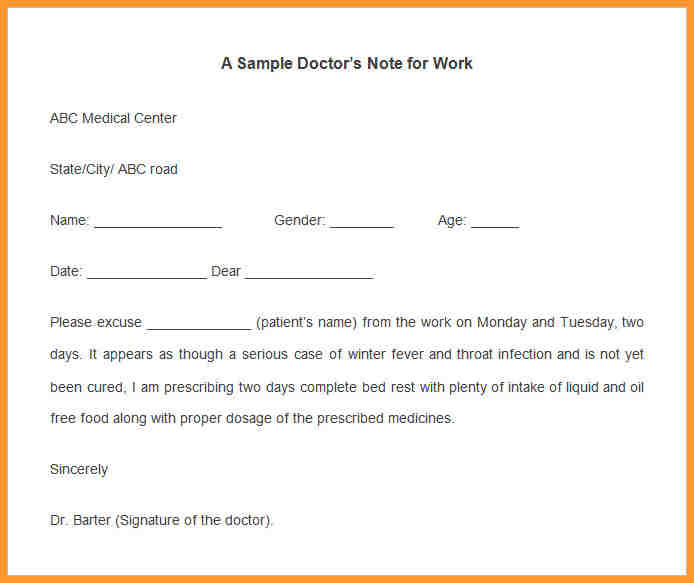 doctor excuse template for work