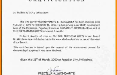 donation acknowledgement letter certification of employment sample