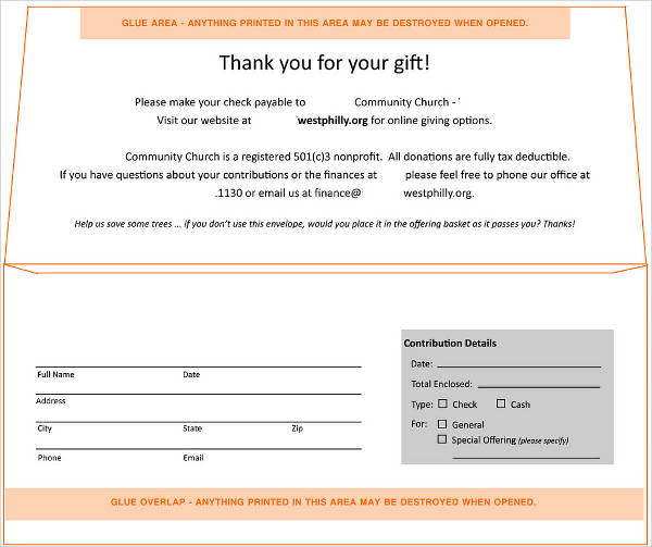 donation envelope template