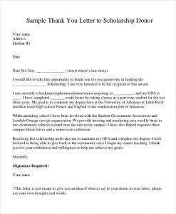 donor thank you letter scholaship donation thank you letter template