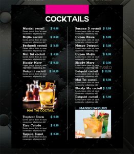 drink menu design cocktail drinks menu template
