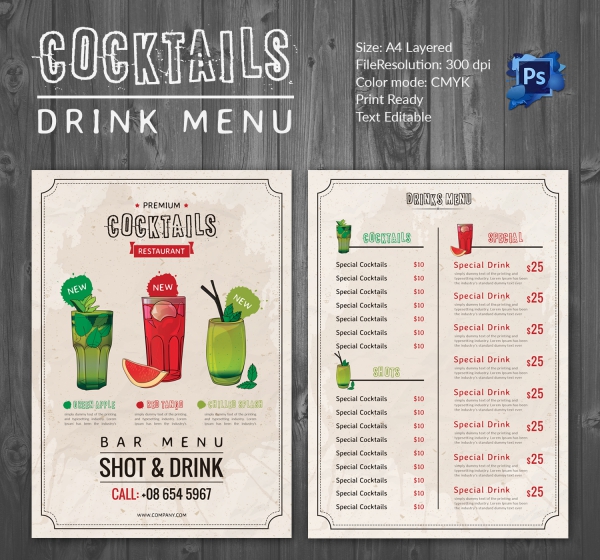 drink menu design