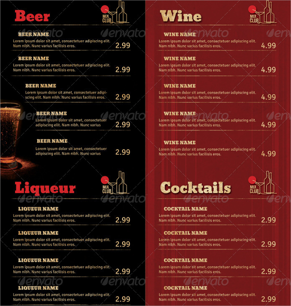 drink menu design