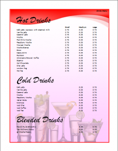 drink menu template drinks menu template