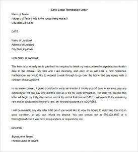 early lease termination letter sample early lease termination letter from tenant download