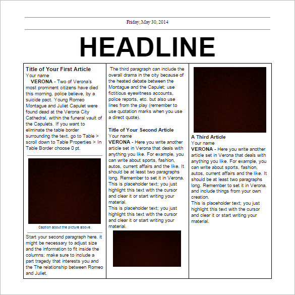 editable newspaper template