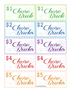 editable play money template colorful chore bucks
