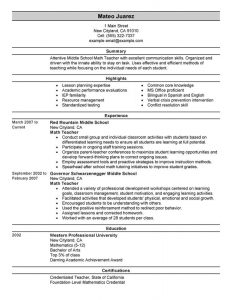 educational resume template teacher education
