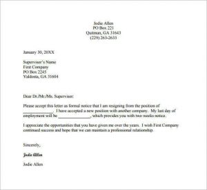 email resignation letter email resignation letter to supervisor example pdf free download